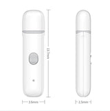 The Pawbby Pet Nail Grinder is a white, cylindrical electric nail clipper shown from front and side angles, with labeled dimensions: 137.7mm tall, 36.6mm wide, and 25mm deep. It features a front button and indicator light.