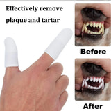 Pet dental finger brush removes plaque, before and after dog teeth cleaning results